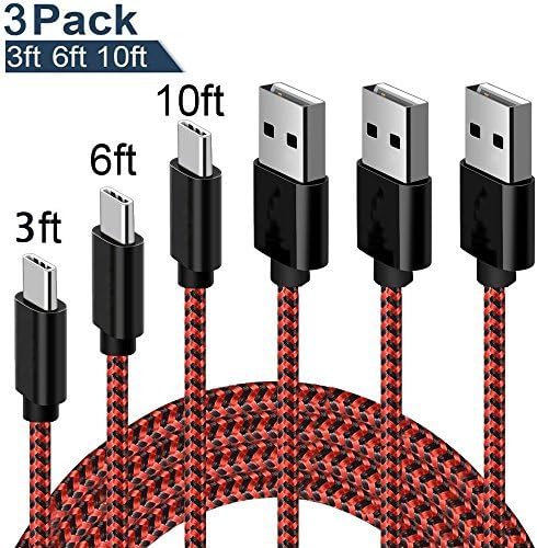 USB Type C Cable, Tourist USB C to USB Braided Nylon [3Pack 3ft 6ft 10ft] Cord Charger with Reversible Connector for LG G5 V20,Nexus 6P 5X,MacBook 12",Google Pixel XL,Note 8,Type C USB Devices