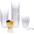 Mini Dessert Cups with Spoons, 2oz/60ml 50 Pcs Reusable Plastic Square Dessert Cups with 50 Pcs Plastic Spoons, Dessert Pots Bowls, ClXear Cheesecake Pots Cups for Dessert Pudding Mousse Party