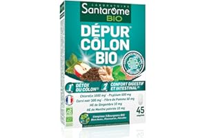 Santarome Bio - Dépur Côlon Bio | Complément Alimentaire Confort Intestinal et Digestif | Détox du Côlon & Purification - A base de plantes Bio - Chlorelle, Carvi | 45 Comprimés | Végan|Made In France