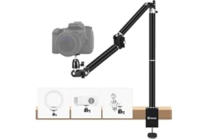 TARION Uchwyt na kamerę biurkową – wytrzymały stojak na lustrzankę cyfrową z ramieniem przegubowym z zaciskiem C, elastyczne ramię aparatu ze śrubą 1/10.2 cm do Photograhpy TKA01-L (ulepszona wersja)