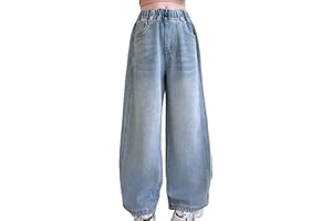 BEICHWTD Baggy Jeans Mädchen Wide Leg Jeanshose mit Gummizug Weites Bein Outdoorhose Breite Hose High Waist Freizeithose y2k Jeans Girls Mode Hip Hop Hosen für Kinder/Teenager