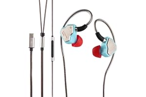 Linsoul 7Hz Salnotes Zero HiFi 10mm Dynamic Driver in-Ear Ear Micrófono IEM con diafragma de Metal Compuesto de Acero Inoxidable Faceplate Desmontable 2Pin OFC Cable (Azul, con Mic, Tipo C)