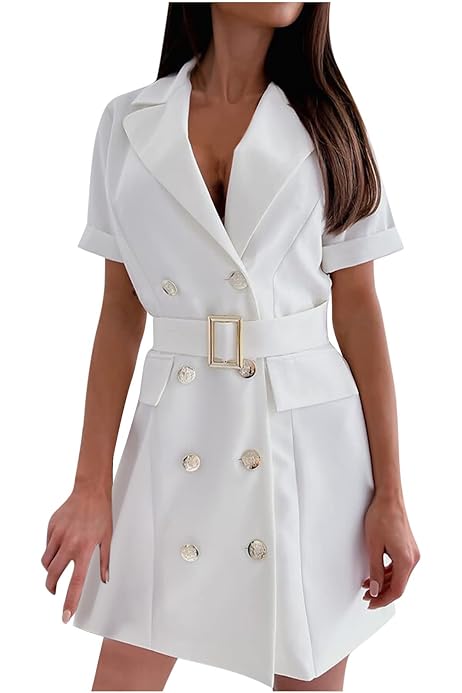 Robe Blazer Pour Femme - Manches Longues - Col En V - Mini