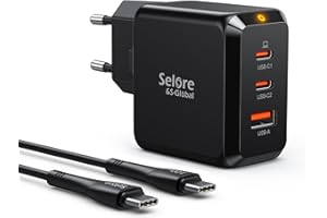 SELORE&S-GLOBAL Caricatore USB C da 65 W, 3 porte GaN, caricabatterie multiplo, 67 W, caricatore rapido PPS USB da parete con cavo USB-C compatibile con MacBook Pro/Air, iPad Pro, Samsung S23/S22, iPhone 14, Dell