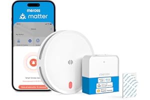 Meross Matter Detector De Humo Conectado, Alarma De Incendios WiFi Inteligente con Doble Sensor Óptico, Alarma De Fuego con Notificación App, Detector De Humos, 33 mm, con Hub MSH450, 1 Unidad