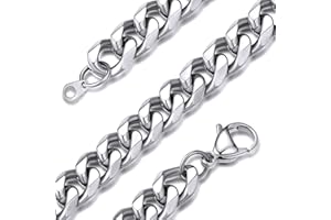 GoldChic Jewelry Chaîne Homme Acier Inoxydable Gourmette Cubaine Collier Garçon Femme Simple Maillons Punk[Argenté/Plaqué Or/Noir][Largeur 3mm/6mm/9mm/14mm-Longueur 46/55/61/66/71/76cm]