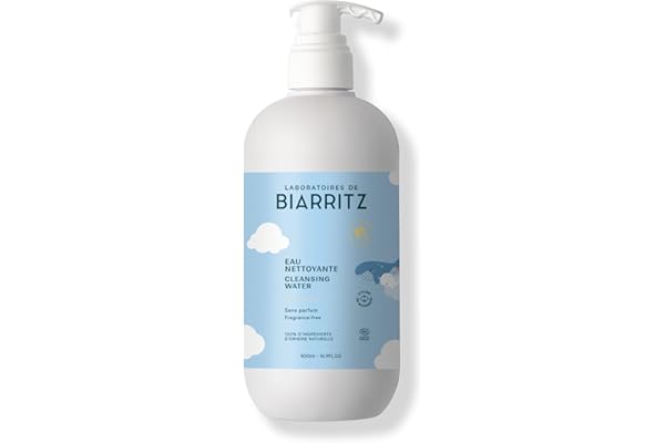 Laboratoires de Biarritz - Eau Nettoyante Micellaire pour Bébé - Certifiée Bio - Apaise et Rafraîchit la Peau - Visage, Corps, Mains & Siège - 500 ml - Fabriquée en France
