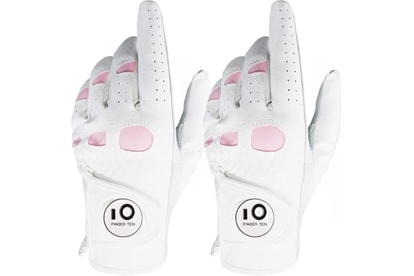 FINGER TEN Gants De Golf Femme Main Gauche Droite en Cuir Cabretta Marqueur De Balle, Gant Durable Confortable Doux Taille S M L XL