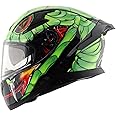 Axor Apex Venomous ISI ECE DOT Certified Full Face Dual Visor Helmet for Men and Women with Pinlock Fitted Outer Clear Visor and Inner Smoke Sun Visor Black Neon Green(M)