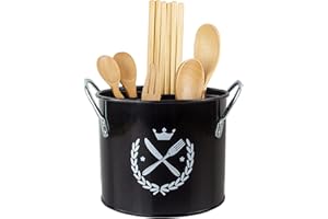 Hanobe Porta Posate Porta Utensili: Grande retrò Porta Mestoli da Cucina con Divisorio Rimovibile & Maniglie in Acciaio Inossidabile Portaposate Nero Scolare Ventilazione E A Prova di umidità