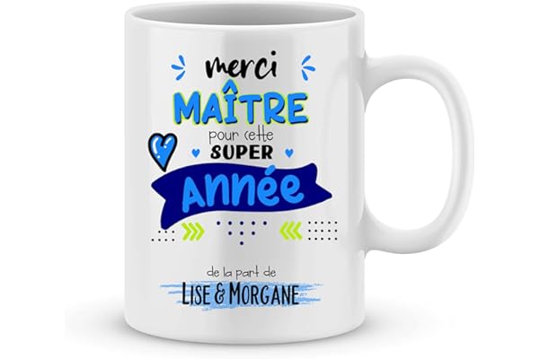 ÉNJA Création. Cadeau maître à personnaliser avec le prénom de votre enfant - Mug pour maître personnalisé - cadeau maître pour la fin d'année scolaire - cadeau original - cadeau école maître