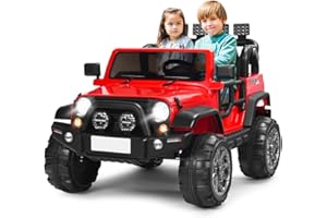 GYMAX 2-Seater Kids Ride on Car, 12V Battery Powered Toy Car with Remote Control, Lights, Music, USB/TF/AUX, High/Low Speed, Slow Start & Storage Space, Children Electric UTV for 3 Years Old+ (Red)