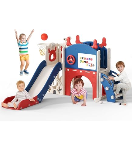 Jeu Escalade Intérieur Toboggan Enfant 7 En 1 - Structure Jeu Escalade Avec Panier Basket Télescope Jeu Escalade 7 En 1