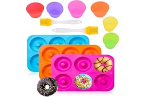 DAILINK 11pcs - 3 Molde Donut 2pcs Brocha de Silicona 6 Taza de Muffin Reutilizada, Molde Donuts silicona con Cepillopara para Hornear Rosquillas, Magdalenas, Bagels