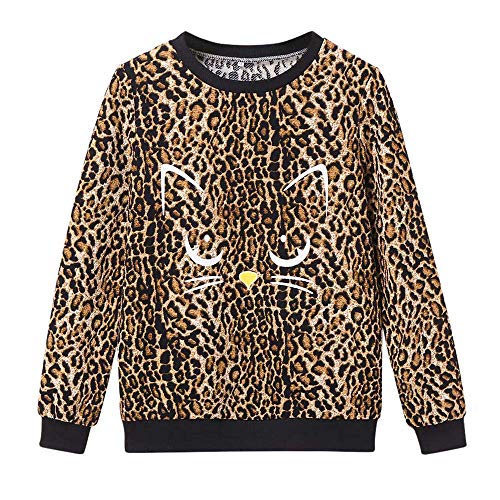 Preisvergleich Produktbild TianWlio Frauen Langarmshirt Bluse Hoodie Pullover Langarmshirt Kapuzenpullover Sweatshirt Herbst Winter Leopard Shirt Print Katze Pullover Rundhalsausschnitt Langarm Bluse Top
