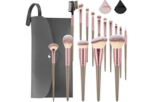 Vicloon Pędzle do makijażu, 15 szt. profesjonalny zestaw pędzli do makijażu z torbą ze skóry PU, 2 szt. pudru (kosmetyki), wysokiej jakości syntetyczny podkład do twarzy, korektory cieni do powiek,