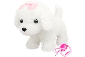 YH YUHUNG Chien en Laisse Jouet Enfant - Marche, Aboie et Remue Sa Queue - Peluche Interactive - Blanc