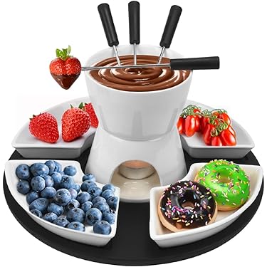 Mastrad Keramik Fondue Set - Praktischer Schmelztopf Für Schokolade, Käse & Karamell