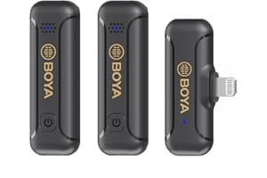 ‎BOYA BOYA Bezprzewodowy mikrofon krawatowy do iPhone'a, iPada, 2,4 GHz, Plug Play, klips do klapy do wywiadu, podcastów wideo, vlogów, nagrywania na YouTube (2TX+RX)