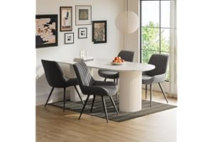 ‎AIVERMEIL Moderner gepolsterter Esszimmerstuhl - Extra dickes Sitzkissen, Künstlicher Stoff Esszimmerstühle Küchenstuhl Polsterstuhl Wohnzimmerstuhl Sessel mit Rückenlehne, Metallbeine (Dunkelgrau, 4er Set)