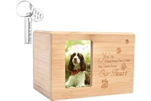 DOINFUN Dog Ashes Box, Bamboo Ashes Box for Dogs with Urn Keyring, Ashes Casket Keepsake Memorial Gift with Picture Frame, Cremation Box for Cats Rabbit Small Pets, Model B