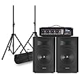 VONYX Complete PA System Package for Bands - Portable 1000W Live Music Audio Setup with Mixer Amplifier, Passive Speakers, Bluetooth Streaming, Height Adjustable Stands & Cables Included