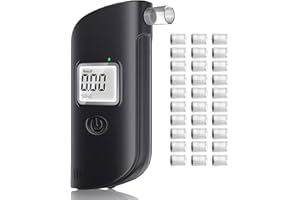 JICICUXI Alkoholtester Polizeigenau, Tragbarer Promillemessgerät, Professioneller Alkoholmessgerät mit 30 Mundstücken, Alkohol Tester mit Digitaler LCD-Anzeige für Familienfeier, Schwarz