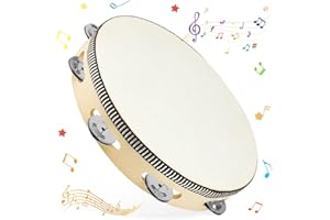OKUYAN 1Pack Tambourine for Kids Hand Held Drum Large Small Tambourine Set for Children & Adult Wooden Tambourine Instruments for Church KTV(10'')