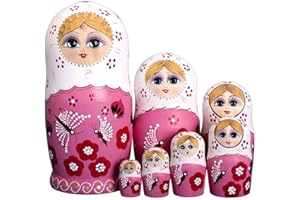 ISAKEN Bambole Russe Matrioska, 7 Pezzi Bambole in Legno Russo Matriosche Dipinte a Mano per Bambini Regalo di Compleanno