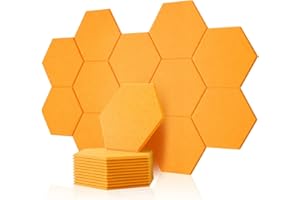 Rdutuok 12 Stück Akustik Panel,30x26x1cm Hexagon Akustik Absorber Schallschutzplatten Akustikpaneele Wand für Tonstudio, Büro,Studio und Wanddekoration (Orange Gelb)