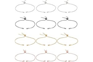 SOFPLATE 1 Scatola 12 Pezzi 4 Colori Bracciale con Cursore Catena Braccialetti con Cursore Regolabile Estremità con Perline Catene con Strass Bracciale con Cursore In Ottone Accessori per Creazione di