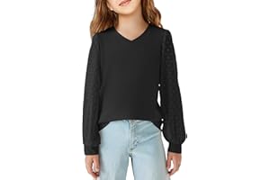 Haloumoning T-Shirt à Manches Longues pour Fille Pull col en V à Manches Longues T-Shirt décontracté Ample Loisirs Mignon Hauts Doux pour Enfants Haut à Pois suisses