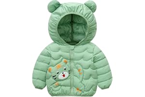 chhoioia Chaqueta de invierno para niños y niñas, abrigo de plumas con capucha con orejas de oso, chaqueta ligera con diseño de dibujos animados, abrigo de exterior para niños
