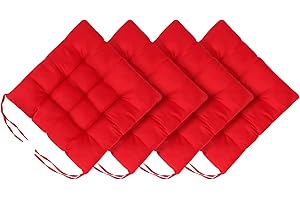 Dhouse 4Pcs Seat Pads for Dining Chair 40x40cm Garden Chair Cushions with Ties Comfortable Washable Square Seat Pad for Garden Patio Kitchen Dining Outdoor Office Classroom (Red)