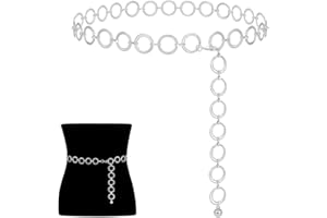 LAFOMUKEA Waist Chain Belts for Women, Metal O-ring Chain Waist Belts, Adjustable Chain Belt, Fashion Bling Waist Belt for Dress, Pants, Coat