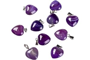 BEEFLYING 10 Pcs Natural Agate Heart Pendant Charms Gemstone Charms Healing Stone Pendants for Jewelry Making Crafts Supplies