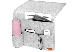 SIMBOOM Sac de Chevet à Suspendre Poche de Rangement pour Lit Organisateur de Stockage pour Bouteilles, Magazines, Télécommande ou Autres - Gris Clair