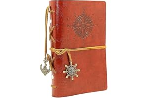 HRYSPN Cuaderno retro, libreta cuero, A6 diario de Viaje, PU Cuaderno Agenda, Bloc de Notas, Pirata Náutico Revista Timón de Cuerda.(130x185mm, Marrón)