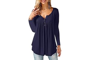 Beluring Women Casual V Neck Tops Long Sleeve Pleated Tunic Tops Shirts Blouse