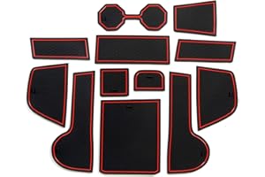 SMABEE Car Accessories for VW Polo 2018-2023 2020 Premium Groove Mats Liners - Cup Holder, Center Console,Car Mats,Door Slot Mat, Car Interior Non-Slip Anti Dust Rubber Mat(12 Piece/Set) (RED)