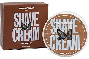 Men Rock Sandalwood Shave Cream for a Classy Wet Shaving Experience, Deeply Hydrates and Nourishes Skin, Cruelty Free, Sandalwood and Spicy Black Pepper Fragrance 100ml