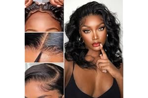 NICMISS Perruque Sans Colle Cheveux Humain 4x4 Pre Cut Lace Wig Body Wave Perruque Femme Brésilien Glueless Wig Human Hair Naturelle Couleur 180% Densité 16 pouces (40cm)