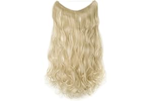 TESS Extensiones Hilo Invisible Pelo Natural 60 cm, Rubio claro Extensiones Pelo Natural Ondulado 120g Pelo Sintético Una Pieza