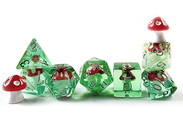 BESCON DICE Lot de 7 dés polyédriques DND en forme de champignon pour jeux de rôle et jeux de table MTG