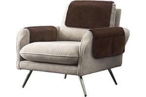 Niuoppy Armrest Cover, Headrest Cover for Recliner Sofa 3pcs Fleece Armchair Slipcover, Nonslip Recliner Chair Covers Furniture Protector for Pets (Brown, 1 Seater)