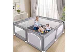 CCARZZI Baby Playpen Fence Gym - Large Spacious Play Mat with 50 Ocean Balls 4 Handles 360° View for Baby and Toddlers