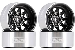 INJORA 1.0 RC Beadlock Wheel Stamped Steel Beadlock Deep Dish 1.0 Wheels for Axial SCX24 FCX24 FCX18 Gladiator Deadbolt Bronco C10 JLU Upgrade Parts,Black