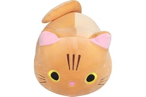 AUSPICIOUS BEGINNING Peluche Chat Peluche Mignonne, Animaux en Peluche Oreiller Chat Peluche Doux Poupée Coussin en Peluche Kawaii, Jouet en Peluche pour Garçons et Filles, Anniversaire Noël Cadeau, 13,8 Pouces, Orange