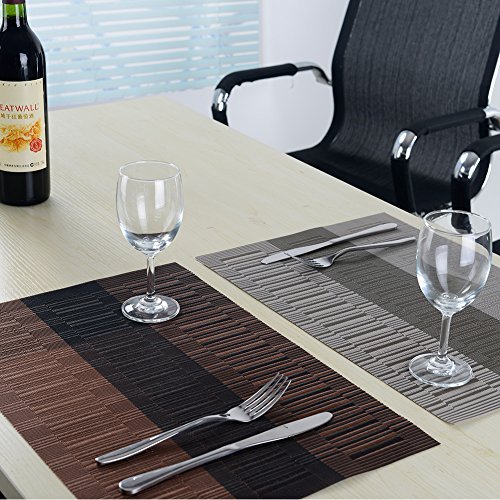 Top Finel umweltfreundlich Bambus PVC Platzmatten-Set Tischsets Platzdeckchen Tischmatte dekorativ Unterlage 30×45 cm 8er Set Braun und Schwarz - 2