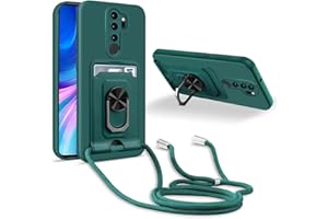 JMstore Handykette Schutzhülle Kompatibel mit Xiaomi Redmi Note 8 Pro,360° Ring Ständer magnetisches Eisenblech+Kartenfach Kameraschutz Stoßfester Silikon hülle-Grün